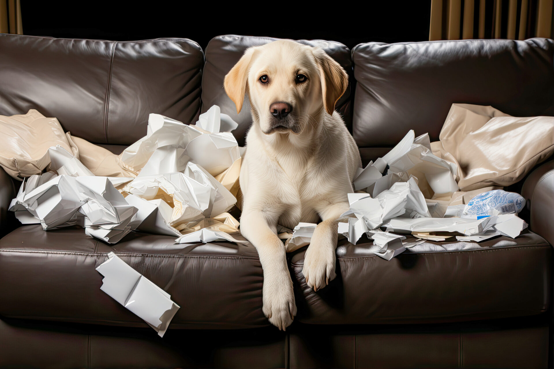 Dog and crumpled content